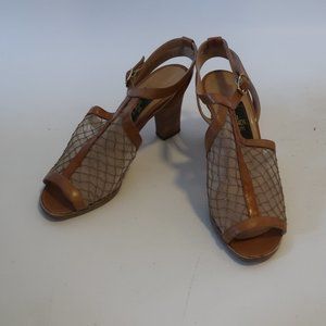 FENDI LEATHER MESH OPEN TOE SLINGBACK HEEL 5.5 *